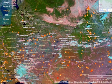 Космические снимки территорий Российской Федерации, на которых возникли и действуют природные пожары.