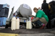 Протестующие фермеры выставили на площади перед парламентом Эстонии 10 тысяч бутылок молока